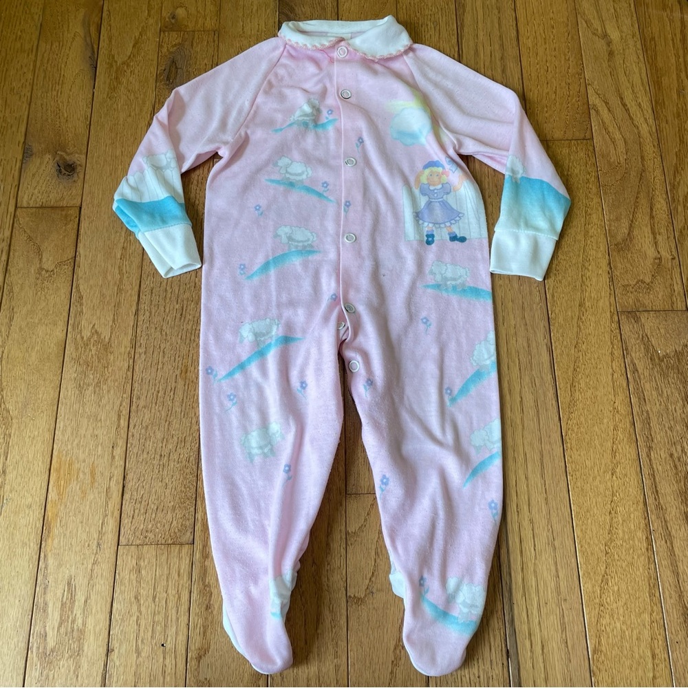 VINTAGE TEDDY BEARS PINK BLUE MARY HAD A LITTLE LAMB PAJAMAS SIZE 12 MONTHS